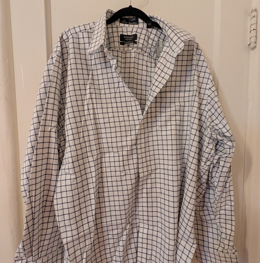 Men's White and Navy Grid Shirt